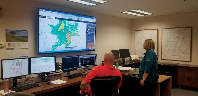 control room with radar